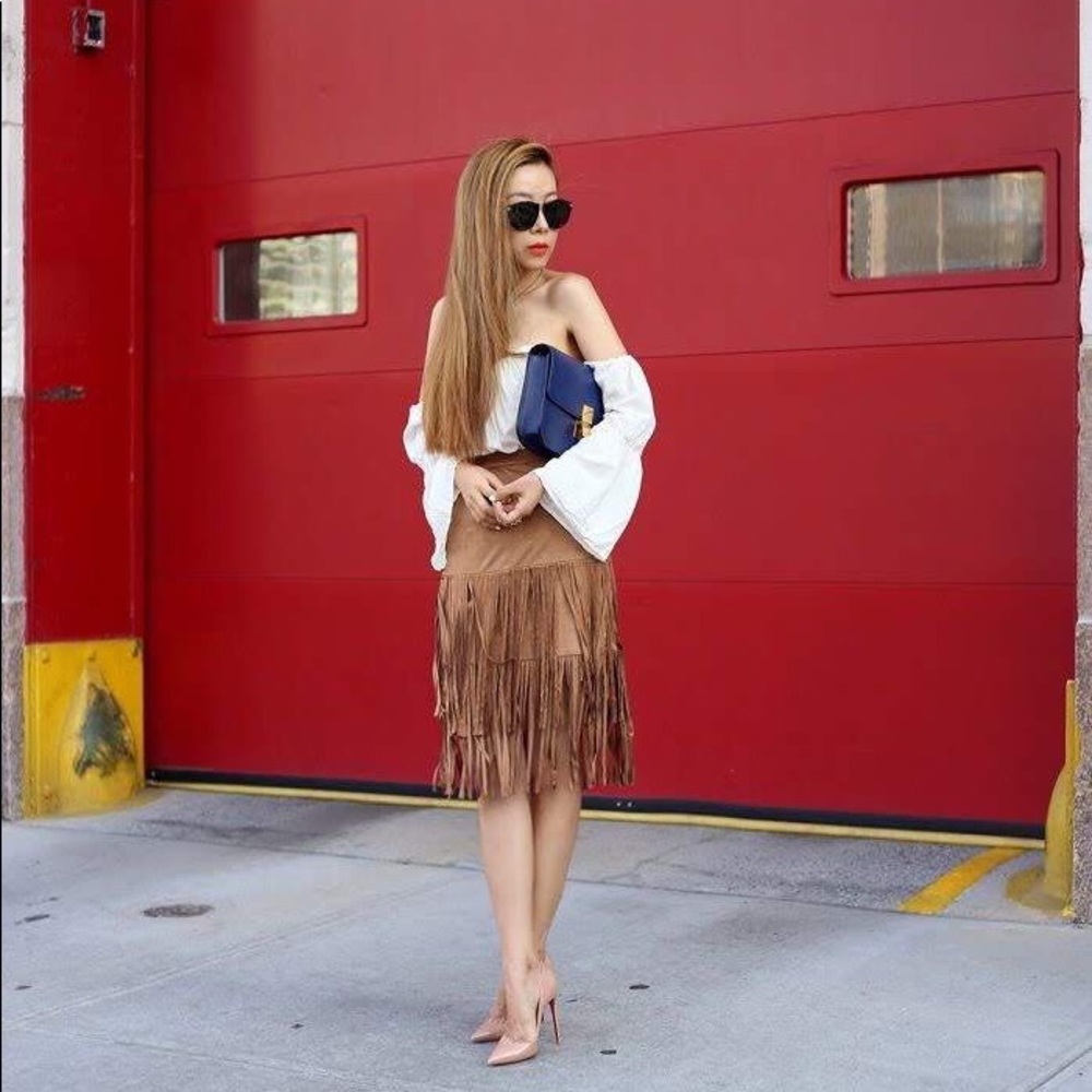 Suede fringe skirt